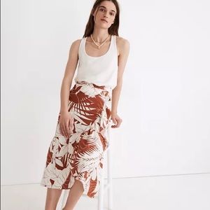 Madewell Linen-Blend Ruffle-Wrap Midi Skirt in Tropical Vacation